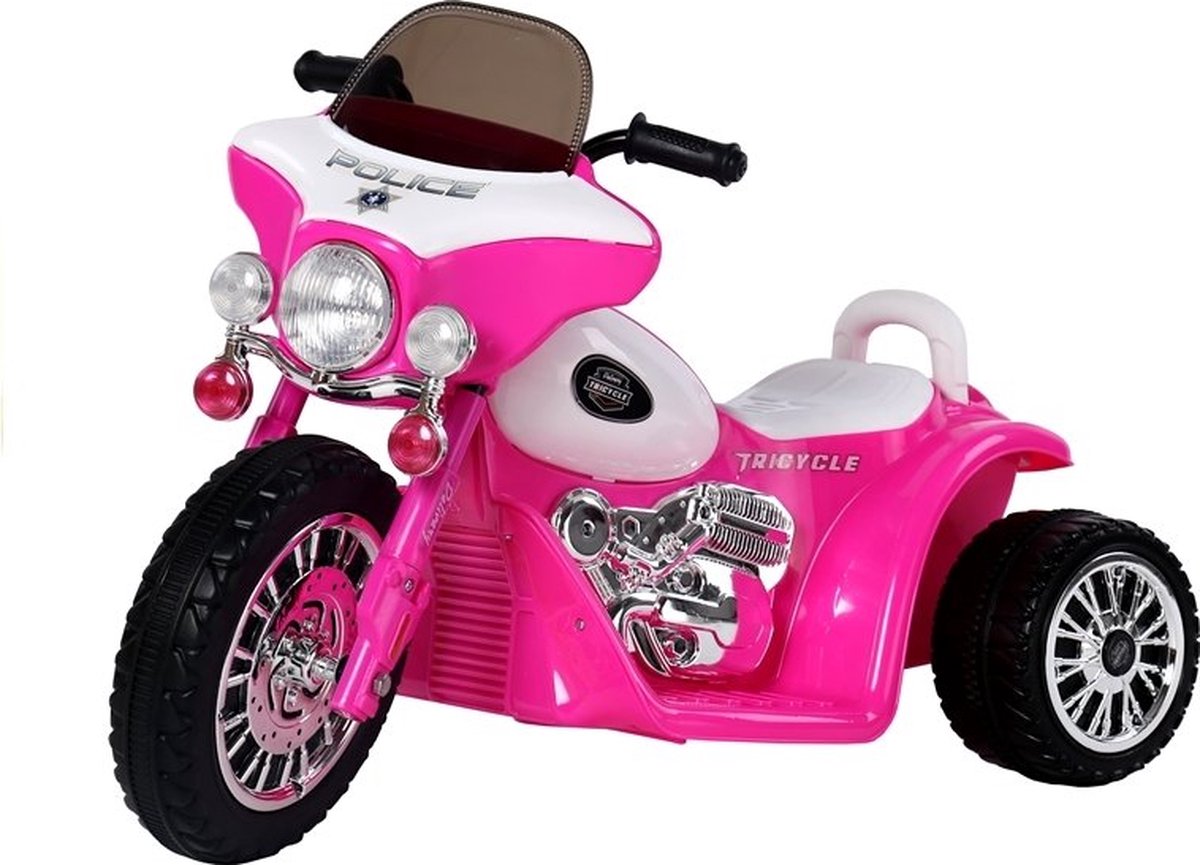 Lean toys elektrische politie chopper - trike - motor voor kinderen tot 25kg max 1-3 km h roze - kids motor - kindermotor - politiemotor