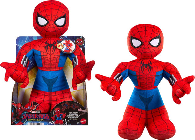 Mattel marvel flip %26 quip spider-man pluchen figuur van 30 cm met geluiden