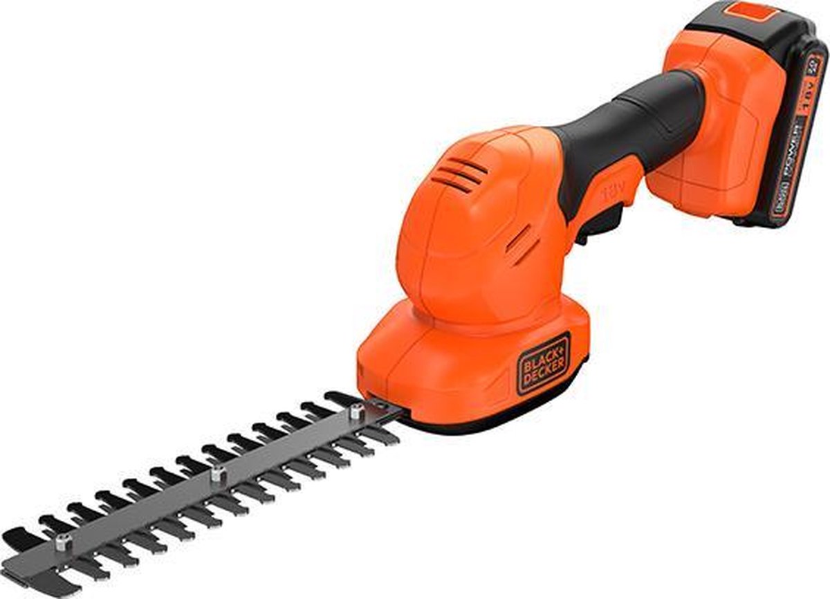 Black+decker 18v 2.0ah gras- en struikschaar met verwisselzonder accu en lader bladen - bcss18d1-qw