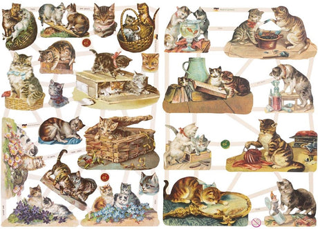 Creativ company vintage plaatjes - katten - poëzie album plaatjes - knipplaatjes - scrapbook - kaarten maken - klassieke motieven - 16,5x23,5 cm - creotime - 2 vellen