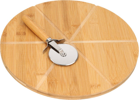 Kesper pizza serveerplank met pizzasnijder - bamboe hout - 32 cm - rond - snijplank keukenhulpje