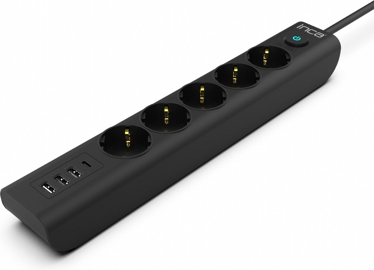 Inca basicteq: stekkerdoos ipw-44tu. 5x geaarde stekkers (totaal), 3x usb a, 1x usb type-c (€18,50 inc verzendkosten bij basicteq)