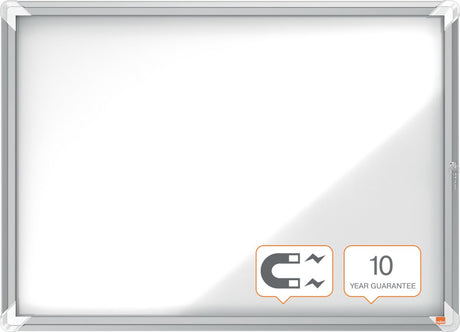 Nobo premium plus afsluitbare glazen binnenvitrine magnetisch met zijslot- 8xa4 formaat - zilver wit