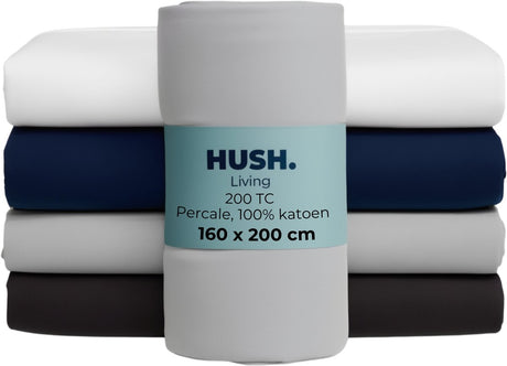 Hush. living hush living - hoeslaken percale - 100% katoen - 200tc - extra fris en koel - sterk en slijtvast - elastiek rondom - 160x200+30cm - lichtgrijs