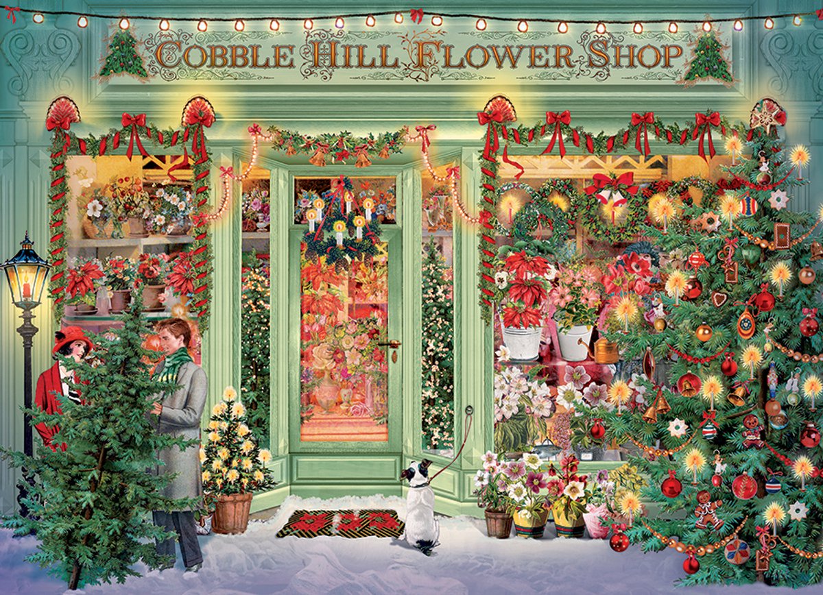 Cobble hill legpuzzel kerst puzzel 1000 stukjes christmas flower shop.