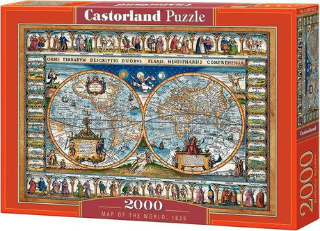 Castorland map of the world 1639 – puzzel – 2.000 stukjes – satijnen afwerking – perfecte pasvorm – europese kwaliteit