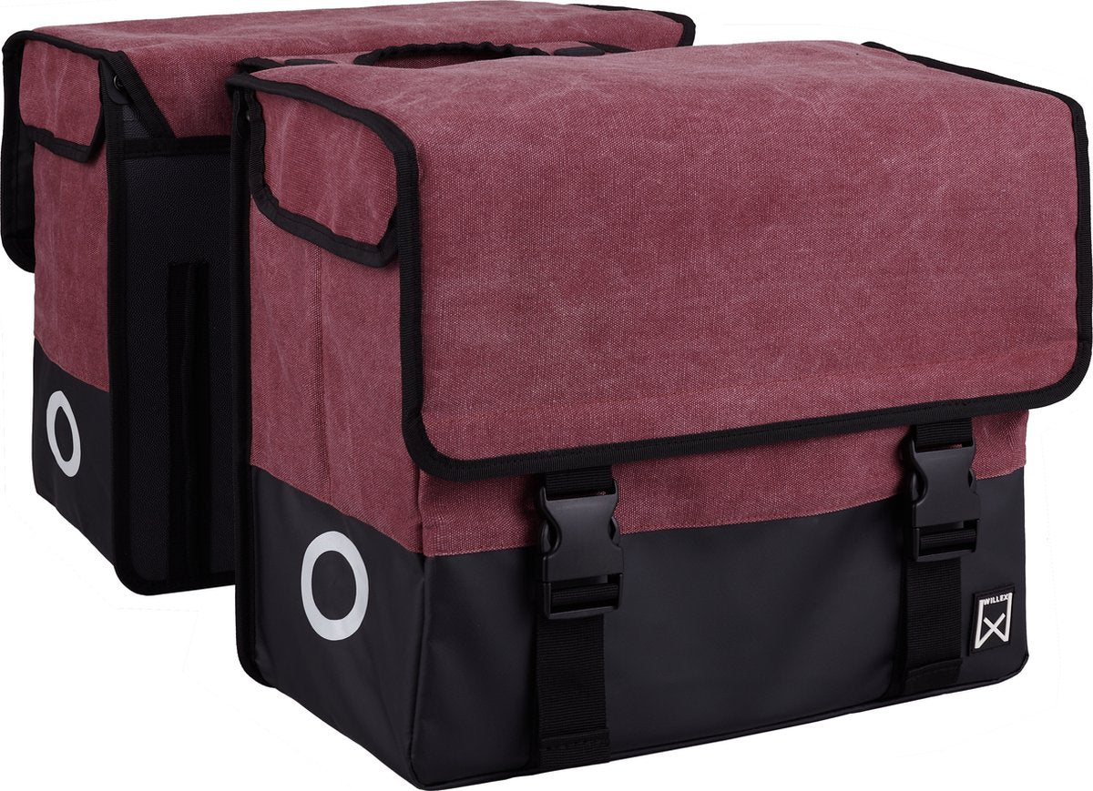 Willex dubbele fietstas - canvas - reflectie - 48 liter - universele bevestiging - purple red matt black
