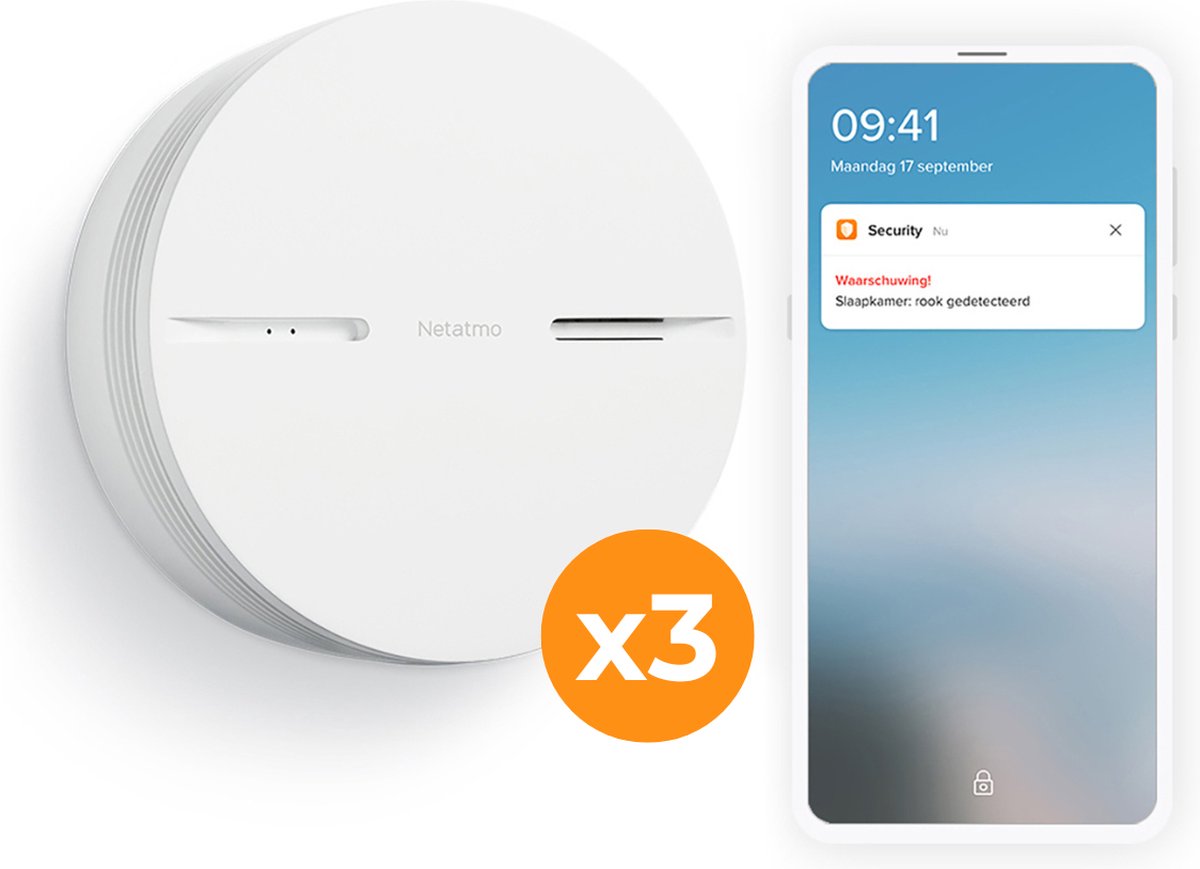 Netatmo slimme rookmelder met wifi - smart rookmelder - werkt met google home apple homekit - koppelbaar - 10 jaar batterij - 3 stuks