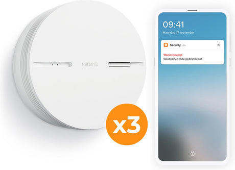 Netatmo slimme rookmelder met wifi - smart rookmelder - werkt met google home apple homekit - koppelbaar - 10 jaar batterij - 3 stuks