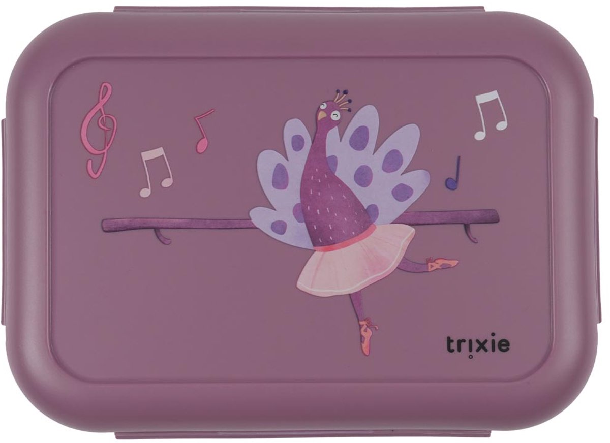 Trixie | lunchbox met clips - ballerina mrs. peacock - rsv lunchbox voor kinderen - gemakkelijk te openen - lunchbox - paars