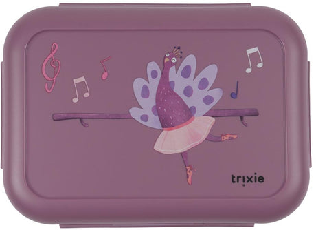 Trixie | lunchbox met clips - ballerina mrs. peacock - rsv lunchbox voor kinderen - gemakkelijk te openen - lunchbox - paars