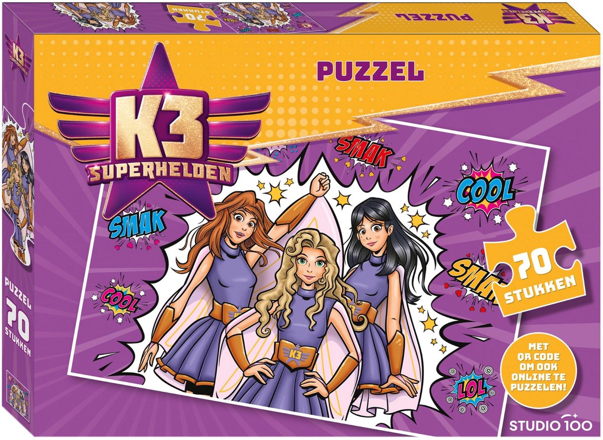 K3 - puzzel - superhelden - 70 stukjes - met qr code om ook online te puzzelen