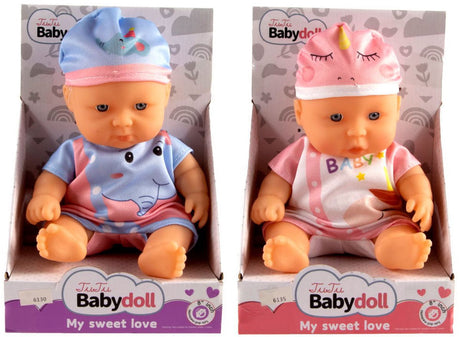 Jono toys babypop klein kleur popje kunststof pyjama mutsje speelgoed.