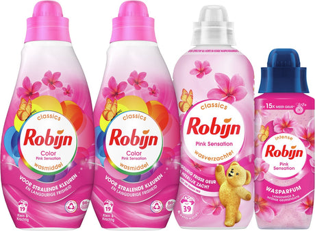 Robijn perfect match - pink sensation - 4 stuks - 2x wasmiddel + 1 wasverzachter + 1 wasparfum - voordeelverpakking