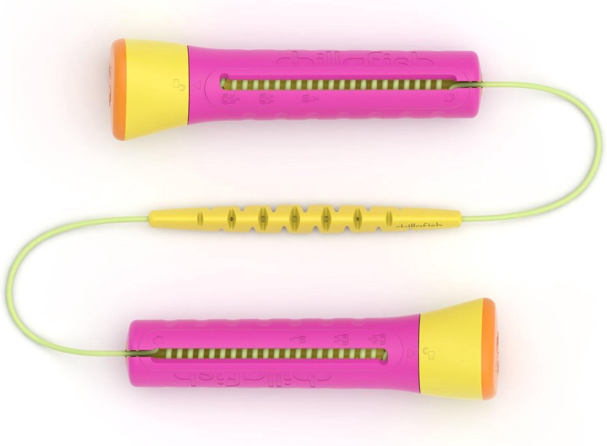 Chillafish springtouw kinderen aanpasbaar in lengte - roze - springtouw meisjes en jongens 4 jaar - gemakkelijk op te bergen door roll store handvaten - model skibbi