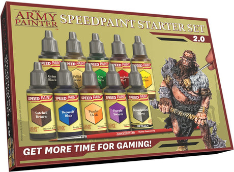 The army painter speedpaint starter set 2.0, perfecte acrylverfset voor beginners, bevat 10 flesjes van 18ml acrylic paint en 1 basiscoating kwast voor warhammer 40k en dungeons and dragons
