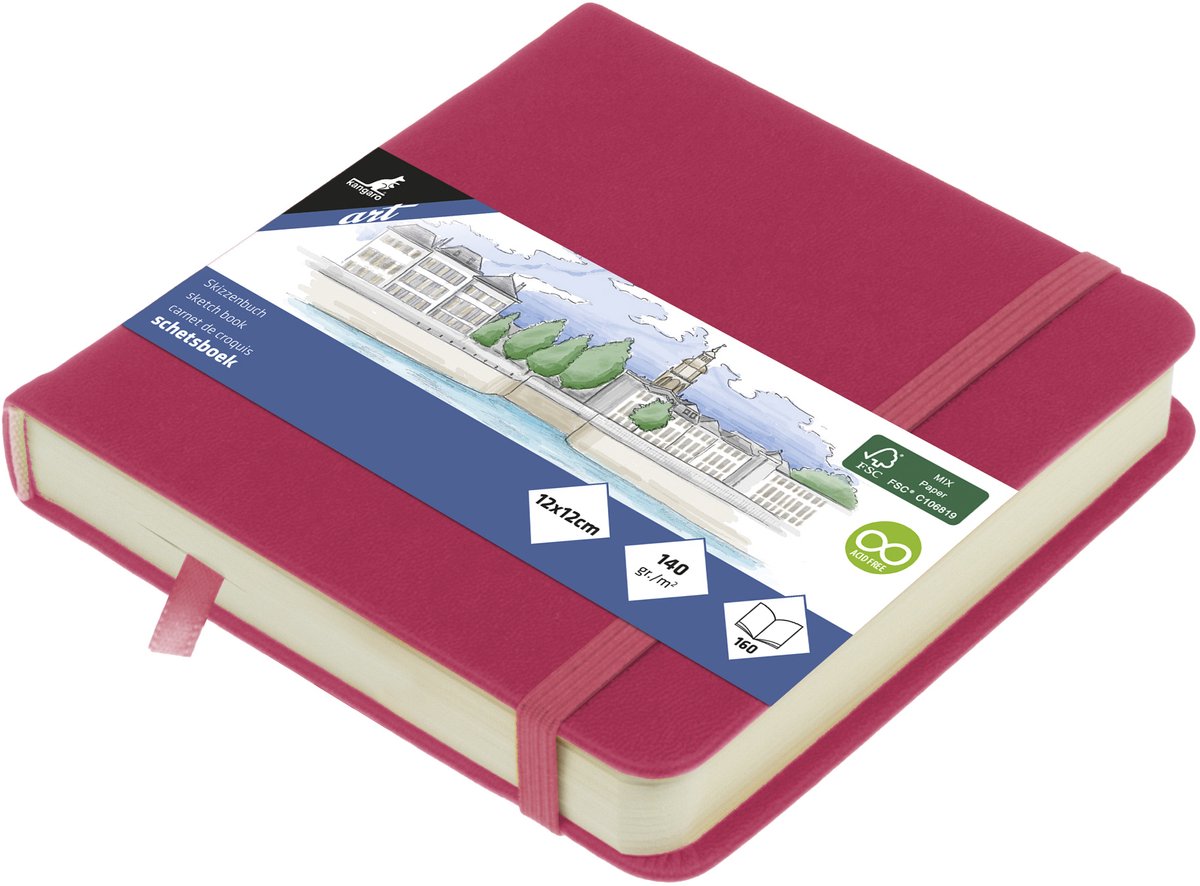 Kangaro schetsboek - 12x12cm - ruby - met elastiek en lint - k-861251