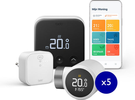 Tado° slimme thermostaat x bundel - starterskit - smart thermostaat - incl. matter bridge 5 radiatorknoppen- bedrade variant - werkt met google home, alexa apple homekit - zwart wit