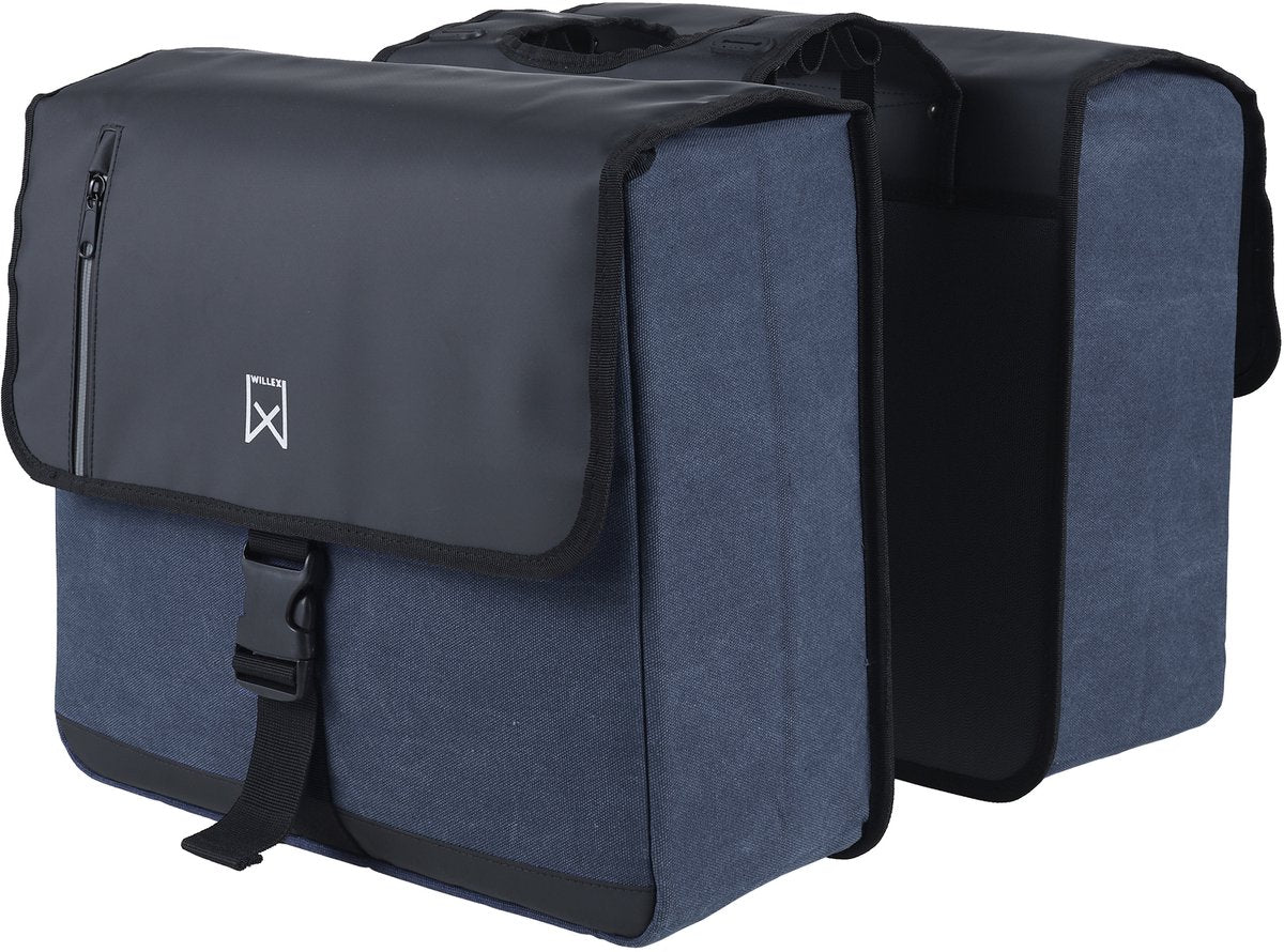 Willex - dubbele canvas bisonyl tas - 46 liter - universele bevestiging - zwart blauw