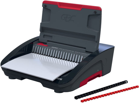 Gbc combbind® cb25e elektrische inbindmachine - plastic bindruggen - 390 vel - zwart rood