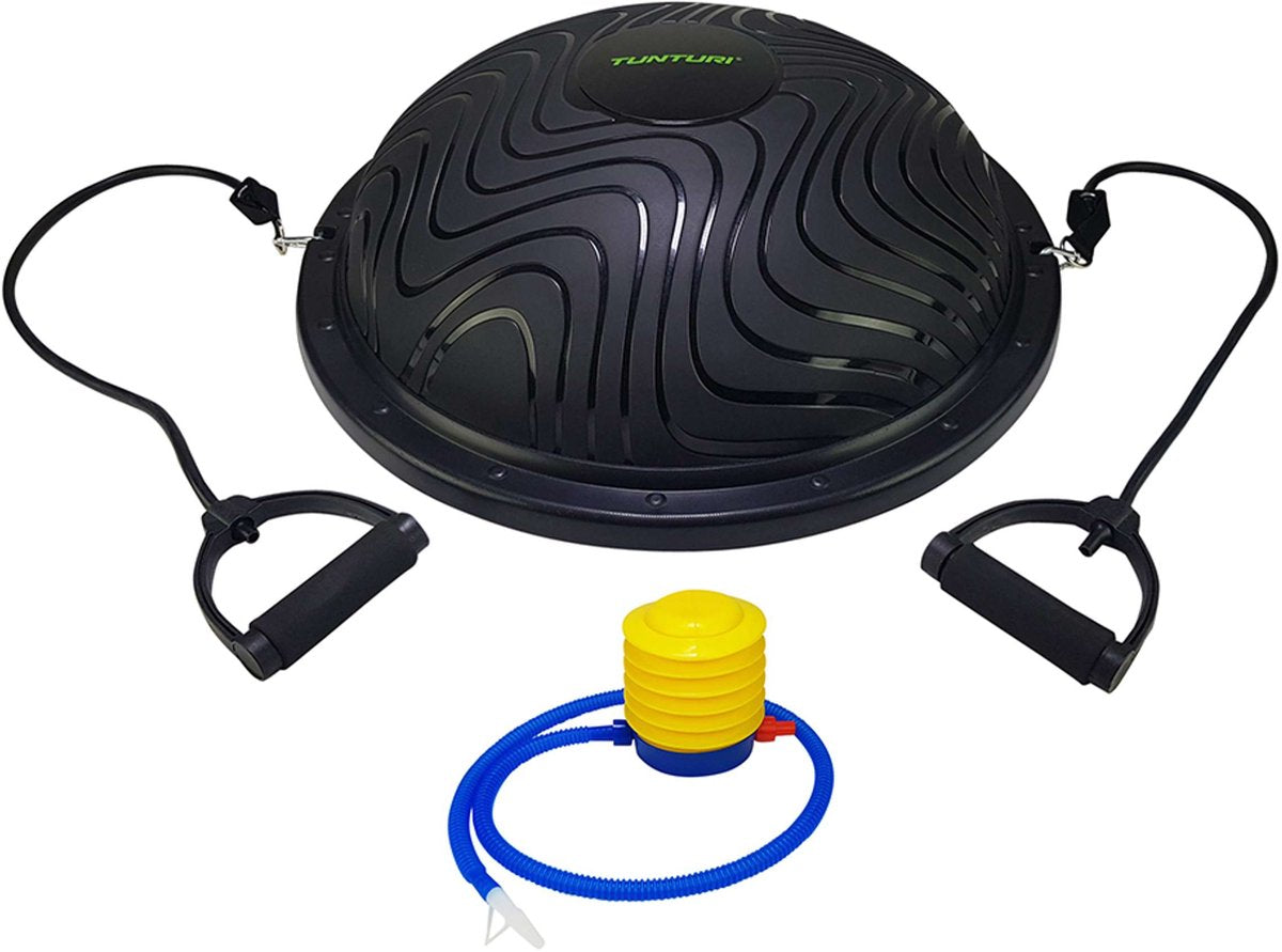Tunturi balanstrainer pro met handvatten - balanskussen met resistance band set - balansbal incl. meegeleverde voetpomp - incl. gratis fitness app