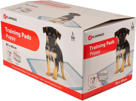 Flamingo puppy pads - trainingsmat pady wit – zindelijkheidsmat voor puppy’s en honden – 5-laags – absorberend sneldrogend – maat l – 90x60 cm – 50 stuks l