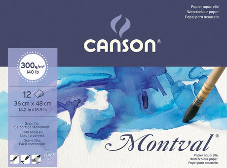 Montval aquarelpapier | wit met fijne korrel 300 g m² | ft 36 x 48 cm | blok met 12 vellen