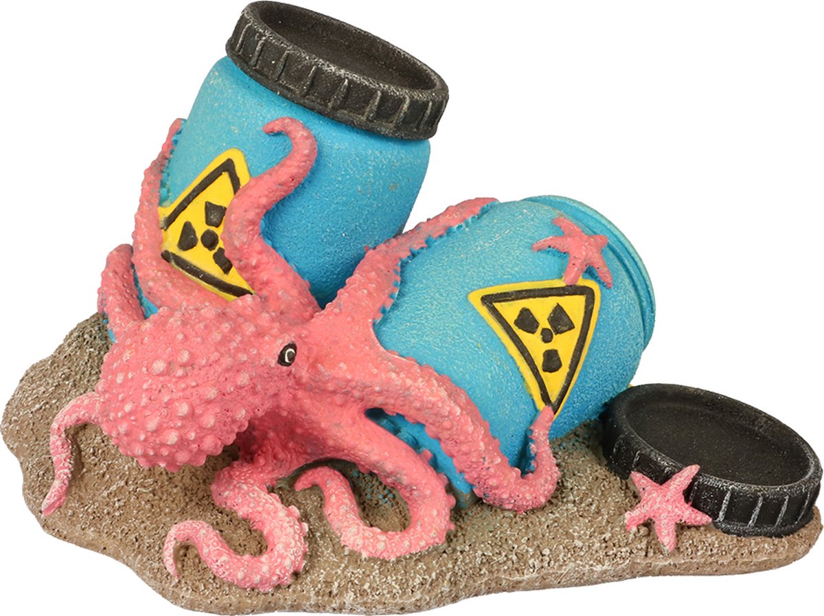 Aqua della aquarium decoratie radioactieve vaten met octopus - glow-in-the-dark schuilplek - s 12x9x7cm - meerkleurig 12