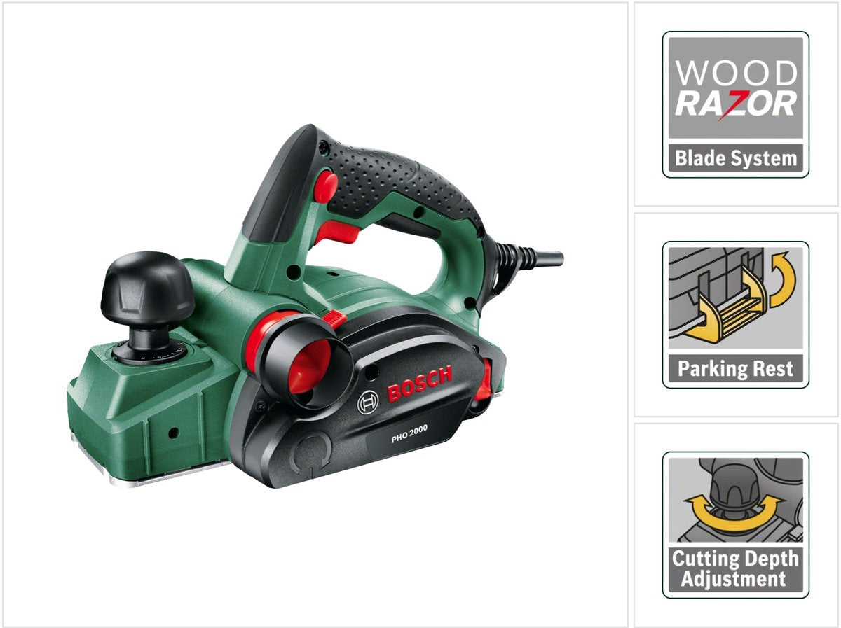 Bosch pho 2000 schaafmachine - op snoer - 680 watt - tot 2.0 mm spaandiepte