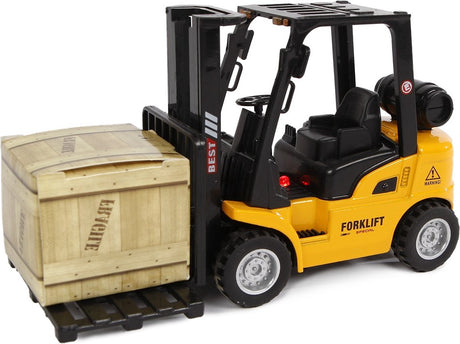 2-play vorkheftruck pull-back 14 cm geel zwart