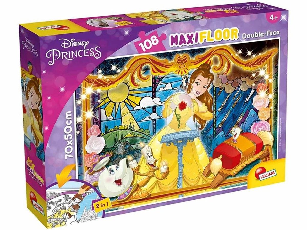Lisciani - belle het beest - double face - puzzel maxifloor - 108 stukjes