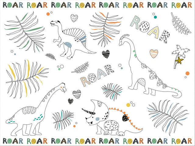 Folat party products placemats kleurplaten dino roars - 6 stuks