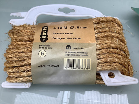Starx sisaltouw - geleverd op een haspel - diameter 6 mm - lengte 10 meter - materiaal 100% sisal - kleur naturel - geschikt voor diverse toepassingen zoals een krabpaal - gewicht 284 gram