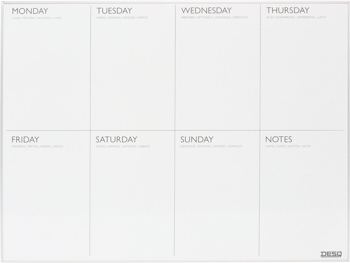 Desq ® weekplanner | magnetisch | aluminium ultra thin frame | 45 x 60 cm