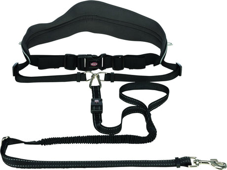 Trixie looplijn met heupriem hands free - riem - 120 cm x 12 cm - zwart
