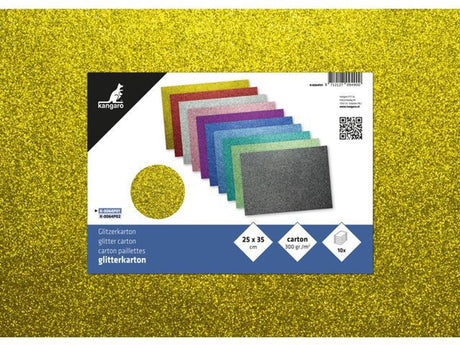 Kangaro glitterkarton - 10 kleuren - 25x35cm - 10 vel - 300 grams