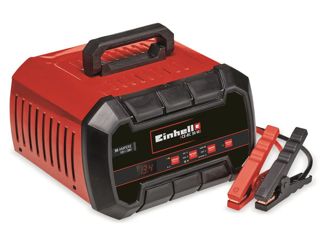 Einhell acculader starter ce-bc 30 m - laadvoltage: 12 24 v - max. laadstroom 12 24 v: 15 30 a - accu's van min. 3 tot max. 600 ah - starthulp: 100 a (5 sec) - geschikt voor gel, agm, onderhoudsvrije loodzuur accu's