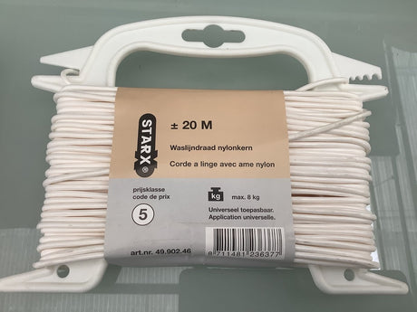 Starx waslijndraad - waslijn van 20 meter lang - met stevige nylon kern voor extra sterkte - kleur geel - gewicht 210 gram - geschikt voor wasdrogen buiten - levering als 1 stuk in blisterverpakking