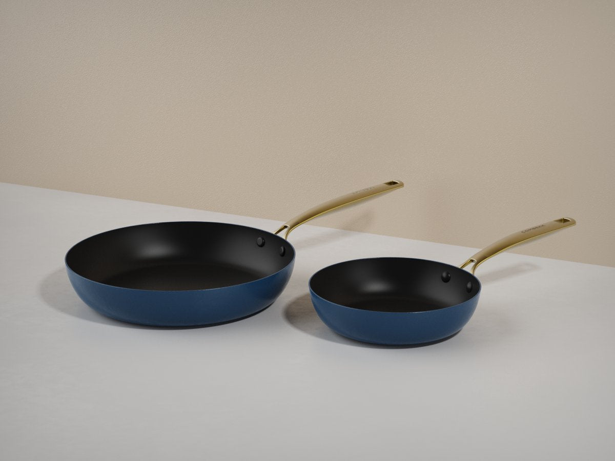 Combekk element expert koekenpannenset - 20 28cm - blauw - pfas vrije keramische antiaanbaklaag - gemaakt van 100% gerecycled aluminium - inductiegeschikt