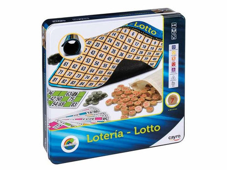Cayro lotto bingo spel - klassiek lotterijspel - 90 houten nummers - 48 kaarten - neopreen speelbord - metalen doos - familiespel voor kinderen en volwassenen - 2 tot 8 spelers - 25 min - vanaf 6 jaar