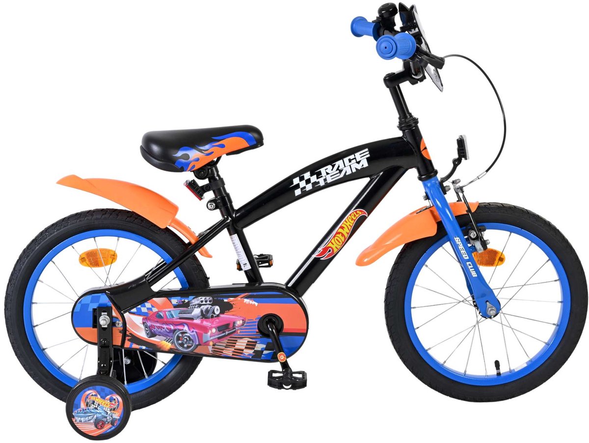 Volare hot wheels kinderfiets - jongens - 16 inch - zwart oranje blauw