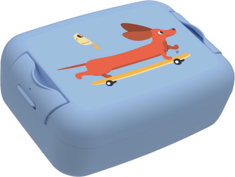 Day to day teckel set – lunchbox 800ml, drinkfles 450ml, set van broodtrommel en herbruikbare fles met hondenprint – bpa-vrij, recyclebaar vaatwasmachinebestendig – blauw