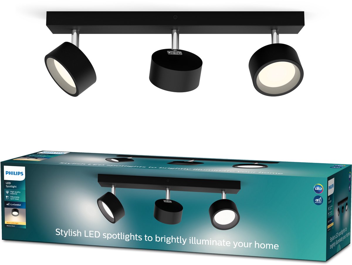 Philips led philips bracia bar zwart 27k 3x5.5w 27k