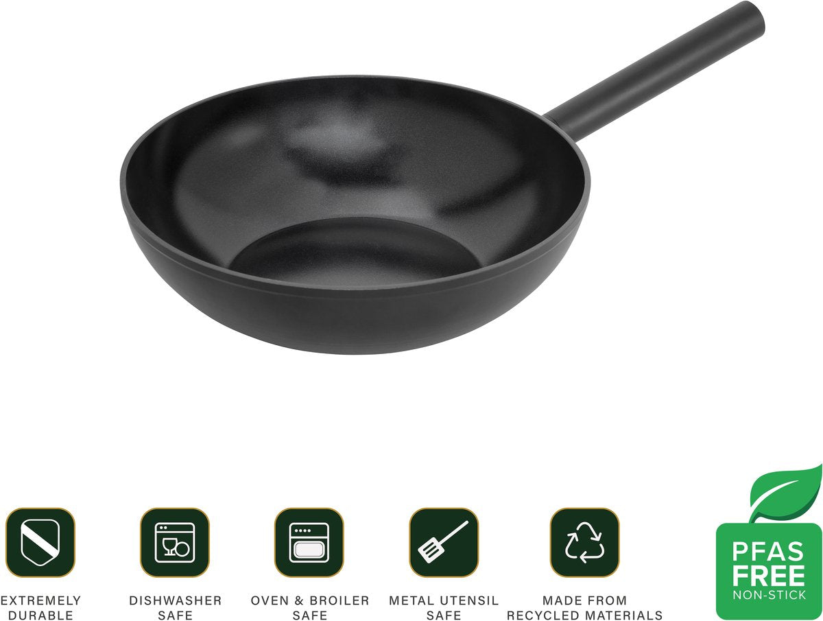 Combekk forest easy wokpan ø 28 cm - pfas-vrij - non-stick keramische antiaanbaklaag - 100% gerecycled - geschikt voor inductie - vaatwasserbestendig