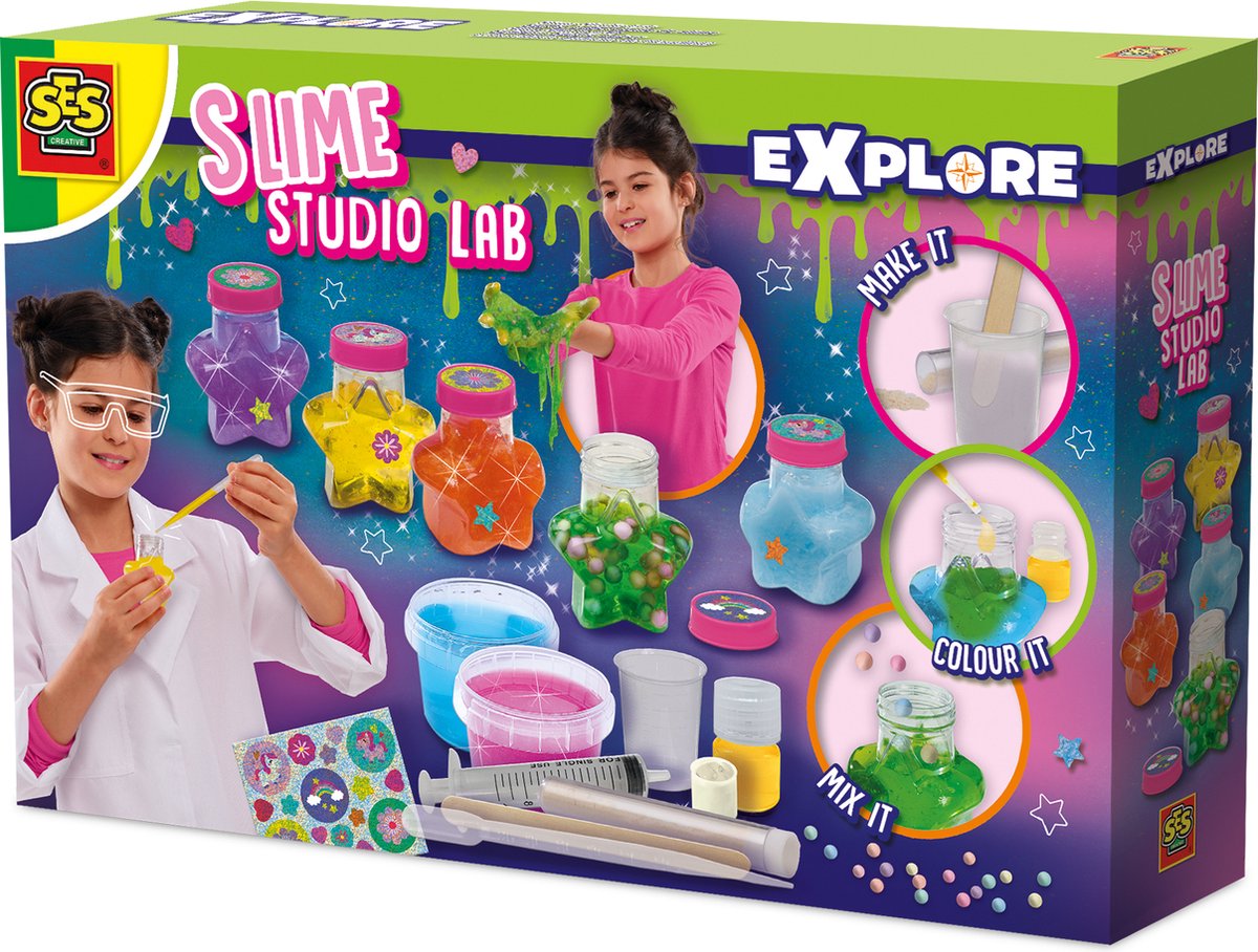 Ses creative studio lab zelf slijm maken met stervormige potjes - vanaf 5 jaar - experimenteerset - goed uitwasbaar - schoencadeautjes sinterklaas
