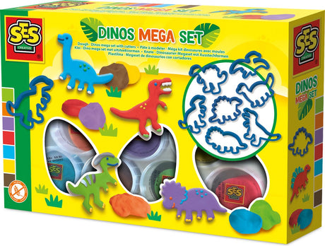 Ses creative klei mega set dino met 7 uitsteekvormen - 7 x 90 g - vanaf 2 jaar - boetseerklei - glutenvrij - schoencadeautjes sinterklaas