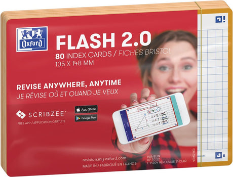 Oxford flash 2.0 - flashcards - geruit 5mm - a6 - oranje rand - 80 stuks