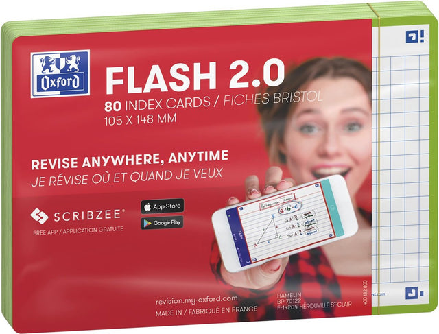 Oxford flash 2.0 - flashcards - geruit 5mm - a6 - groene rand - 80 stuks