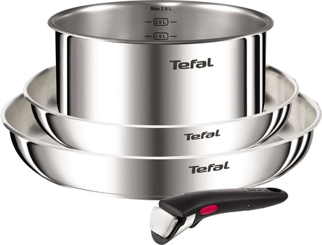 Tefal ingenio emotion l896s453 – 4-delige pannenset – inox 2 braadpannen 1 steelpan – afneembare handgreep – stapelbaar – inductiegeschikt – ovenbestendig – compact kookgerei