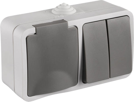 Q-link buitenstopcontact met serieschakelaar â€“ combinatie wandcontactdoos vierkant â€“ opbouw stopcontact â€“ ip54 spatwaterdicht â€“ grijs